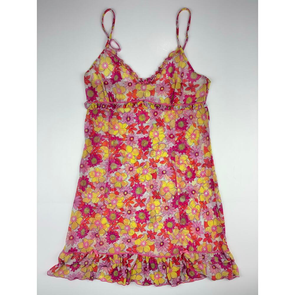 P.J. Salvage Sheer Floral Babydoll Slip Dress Women’s Large Y2K Whimsy Pink - Picture 2 of 9